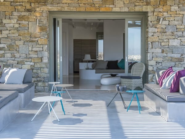 The indoor and outdoor sitting areas of the main house.